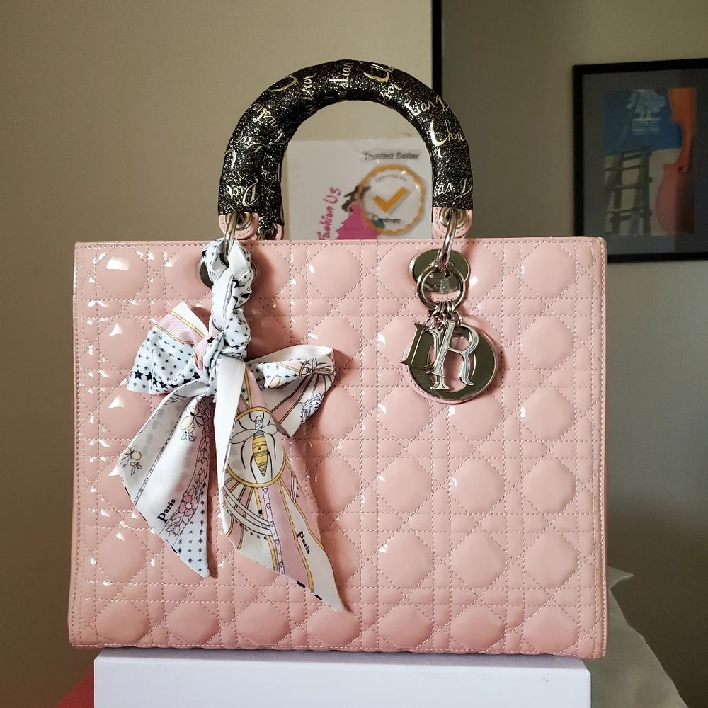 Lady Dior pink patent silver hard ware large bag - Picture 1 of 14